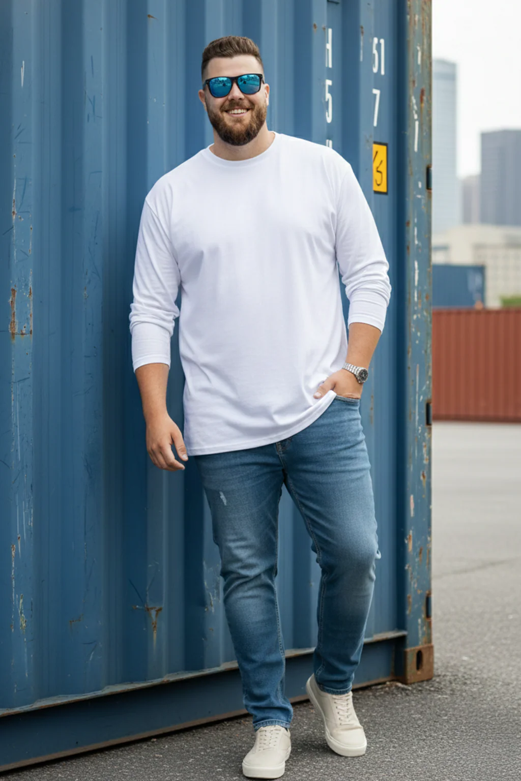 White Plain Full Sleeve Plus Size T-shirt - Image 4