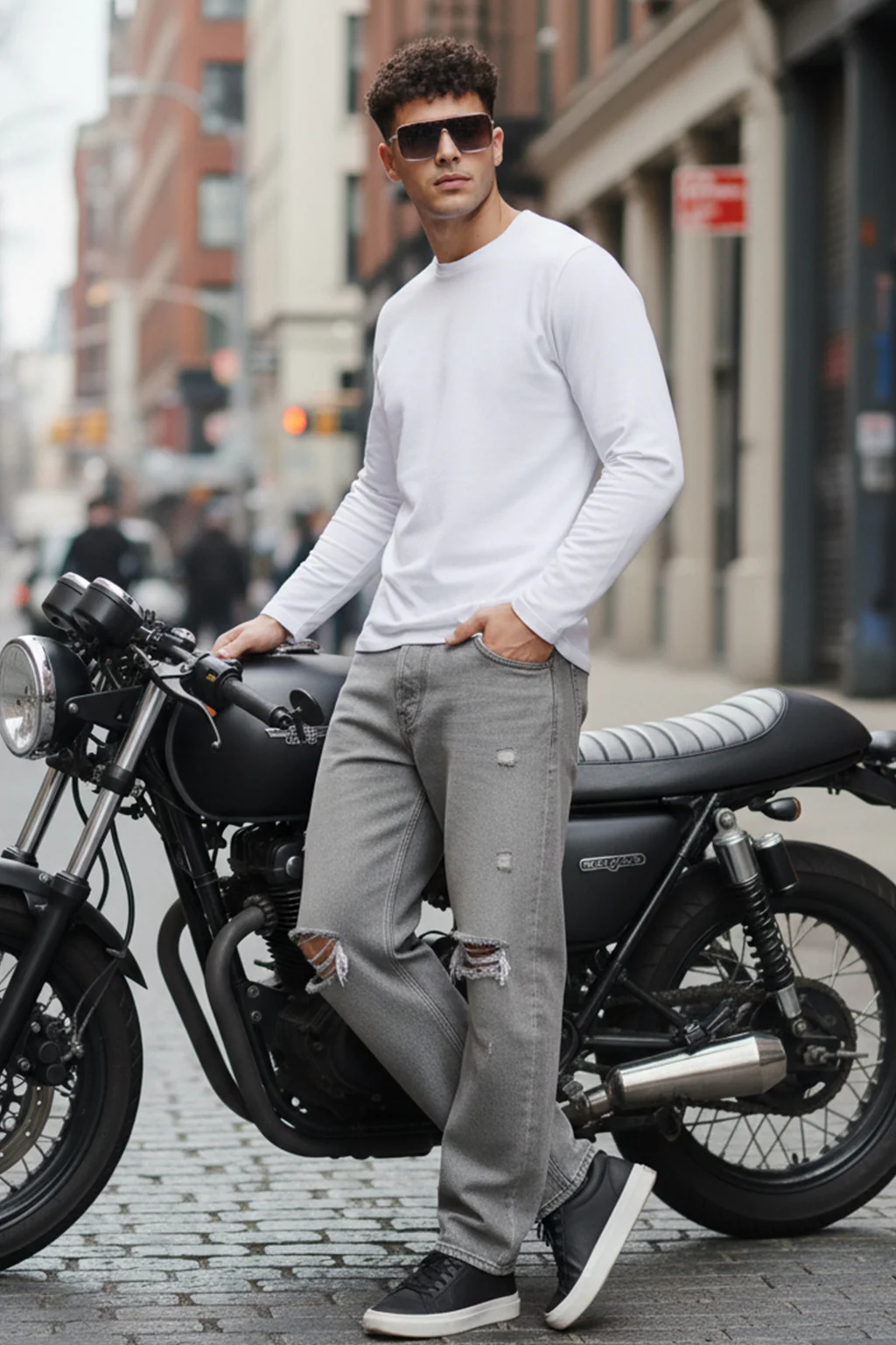 White Plain Full Sleeves Regular Fit T-shirt - Image 4