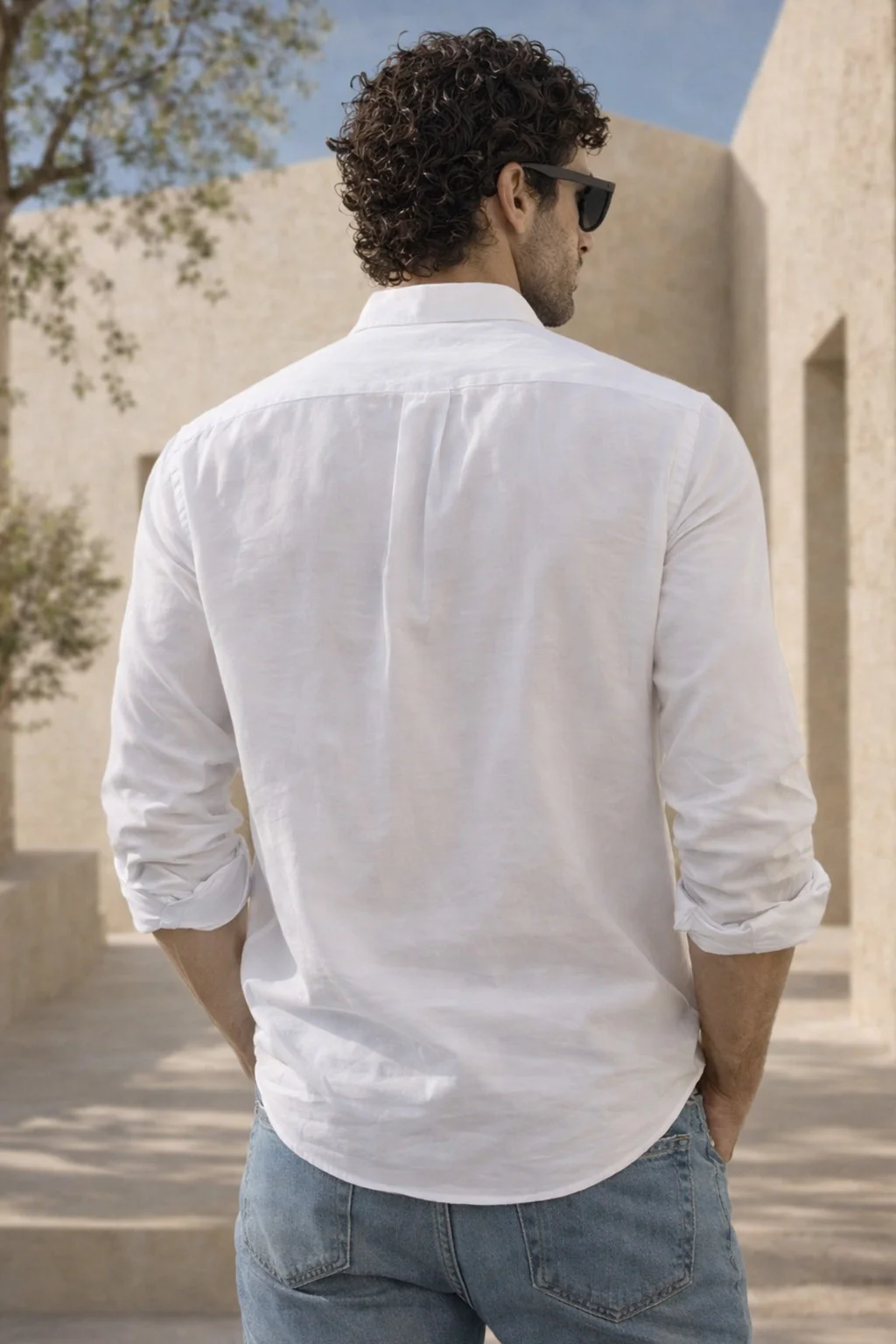 White Plain Regular Fit Chinese Collar Full Sleeve Exclusive Shirt - Image 3