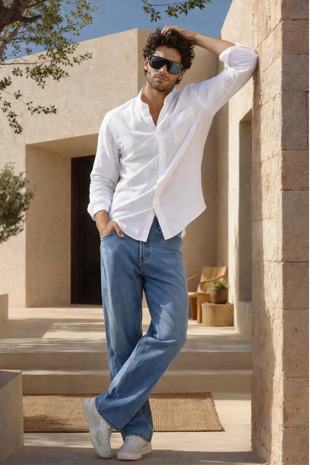 White Plain Regular Fit Chinese Collar Full Sleeve Exclusive Shirt - Image 4
