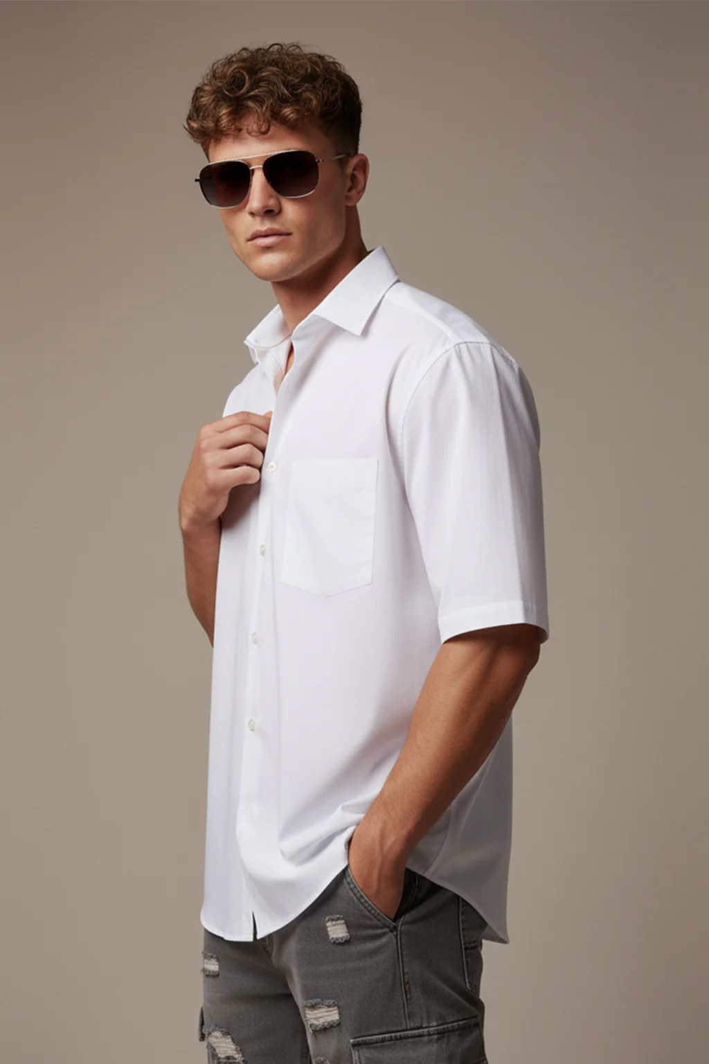 White Plain Regular Fit Half Sleeve Single Pocket Exclusive Shirt - Image 2