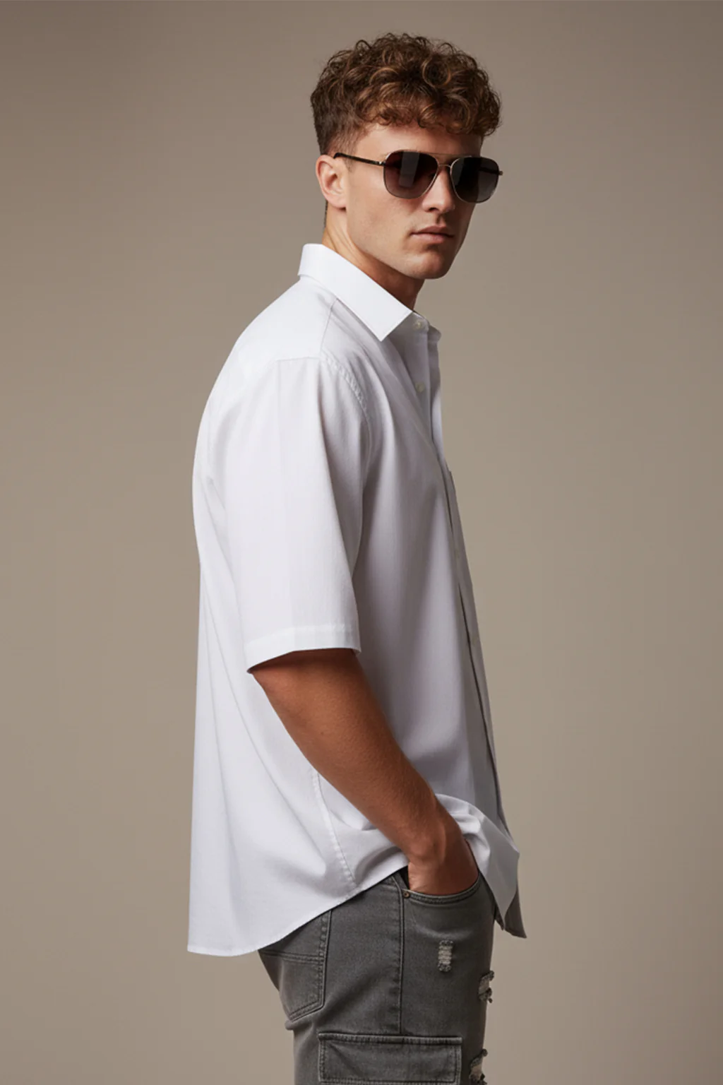White Plain Regular Fit Half Sleeve Single Pocket Exclusive Shirt - Image 4