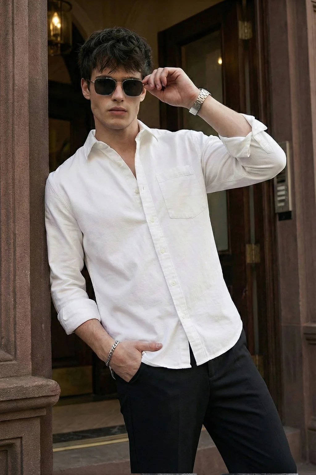 White Plain Regular Fit Single Pocket Full Sleeve Exclusive Shirt
