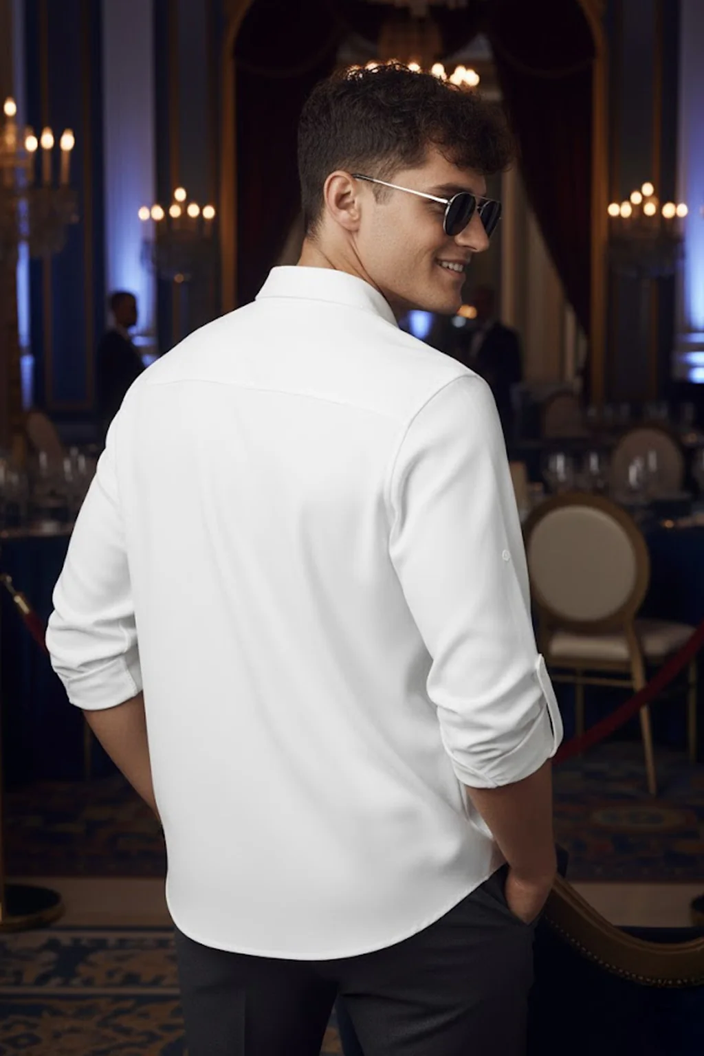 White Plain Relaxed Fit Full Sleeve Dual Pocket Utility Exclusive Shirt - Image 4