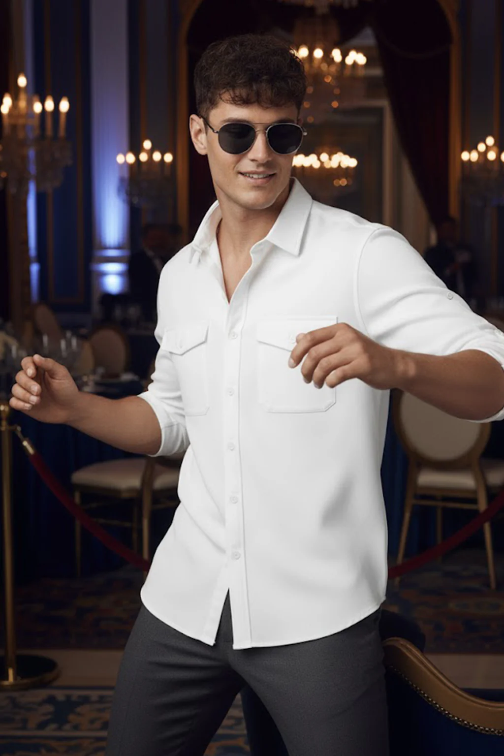 White Plain Relaxed Fit Full Sleeve Dual Pocket Utility Exclusive Shirt - Image 6
