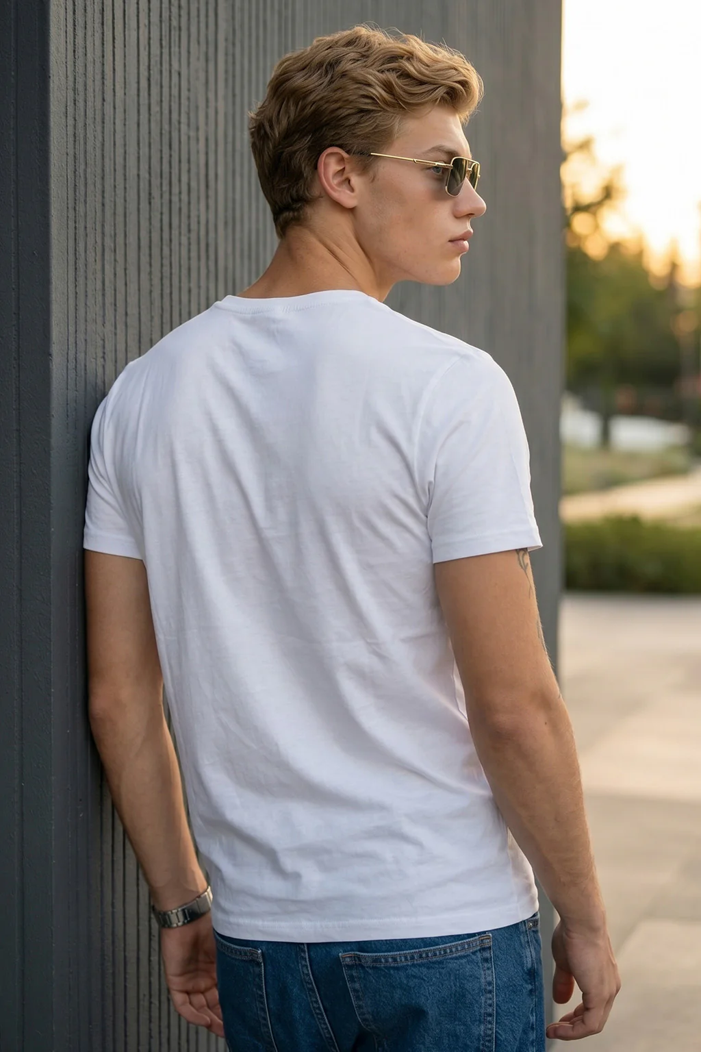 White Plain V-Neck Regular Fit T-shirt - Image 4