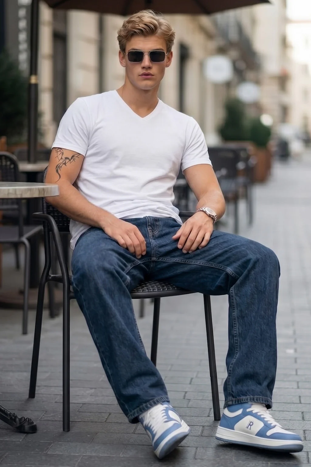 White Plain V-Neck Regular Fit T-shirt - Image 5