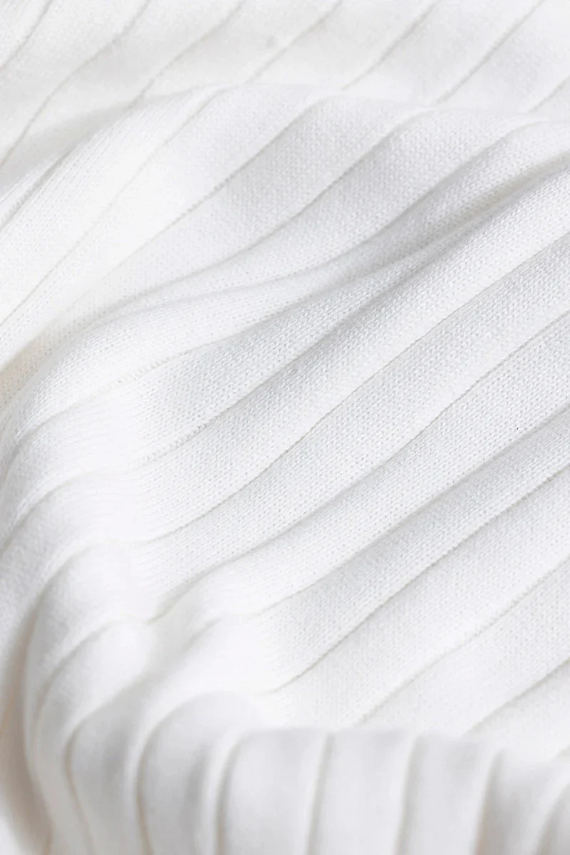 White Ribbed Flatknit Textured Regular Fit Exclusive Polo T-Shirt - Image 6