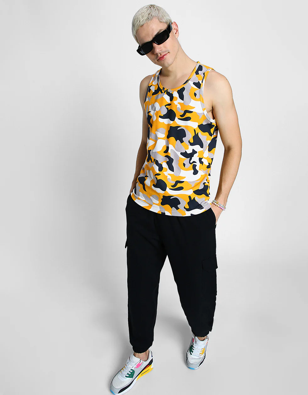 White & Yellow Camouflage Gym Vest - Image 2