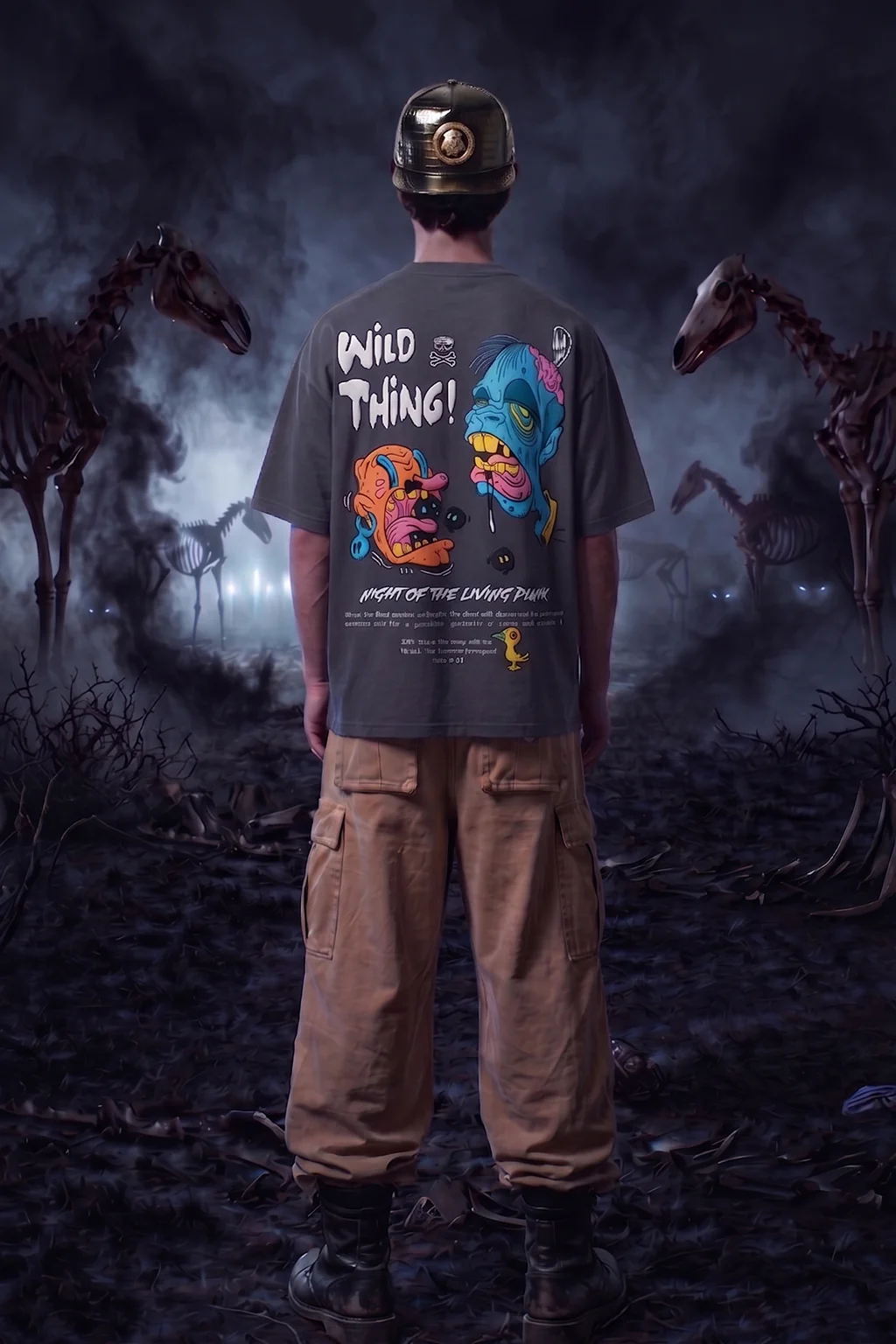 Wild Thing Dark Grey Oversized Puff Printed Exclusive T-shirt