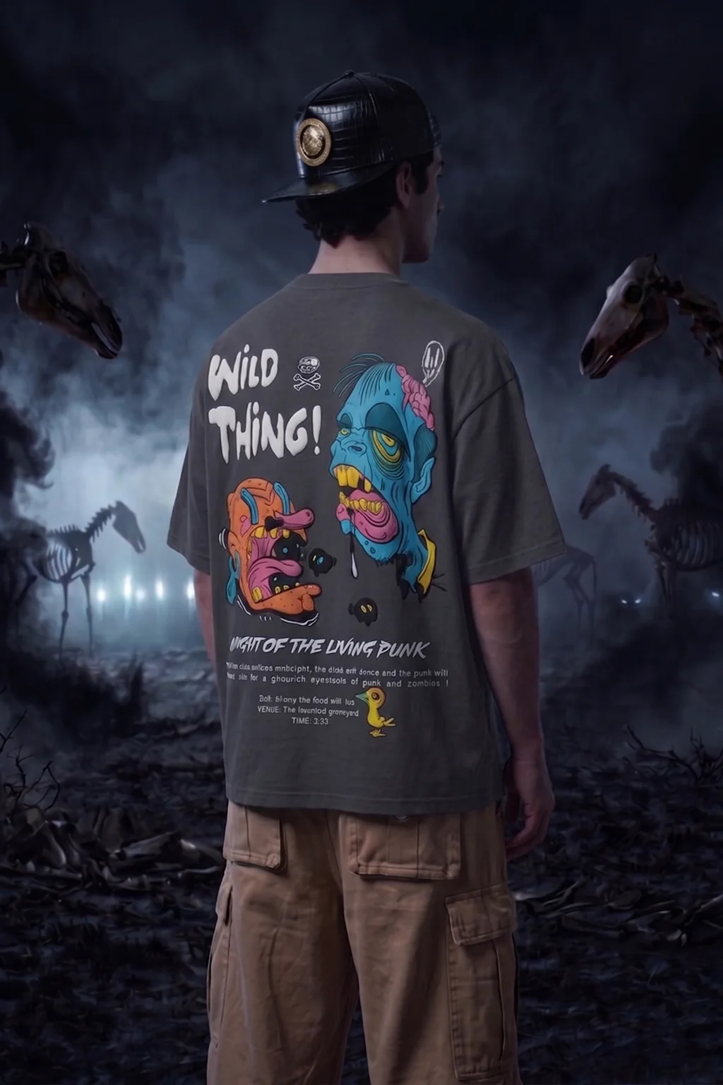 Wild Thing Dark Grey Oversized Puff Printed Exclusive T-shirt - Image 3