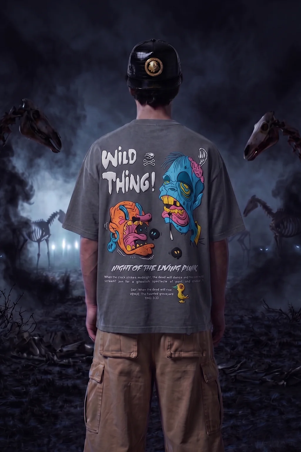 Wild Thing Dark Grey Oversized Puff Printed Exclusive T-shirt - Image 5