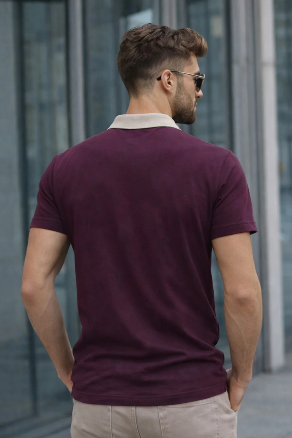 Wine Contrast Collar Economic Regular Fit Pique Polo - Image 4