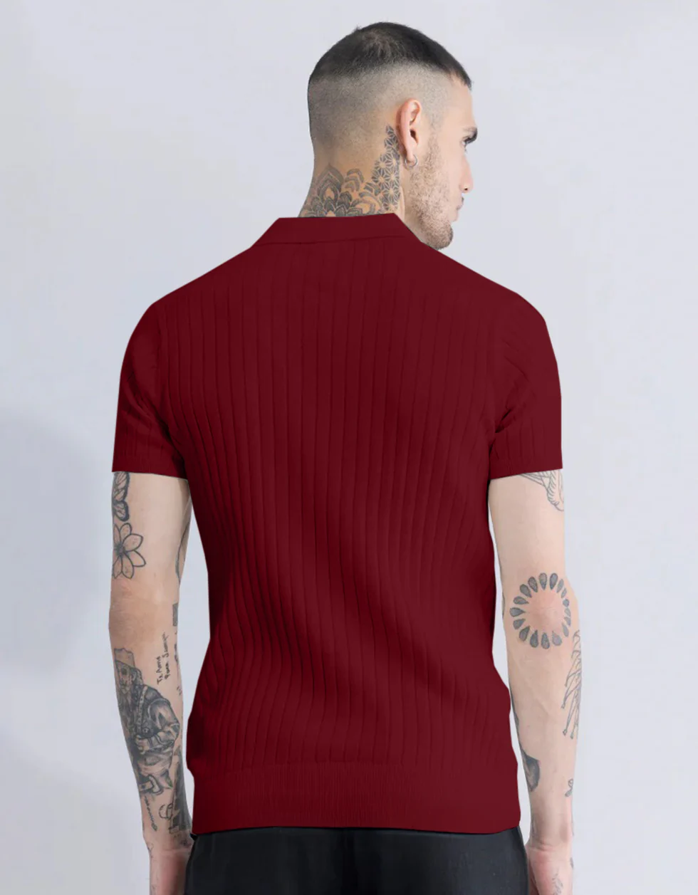 Wine Ribbed Flatknit Textured Regular Fit Exclusive Polo T-Shirt - Image 3