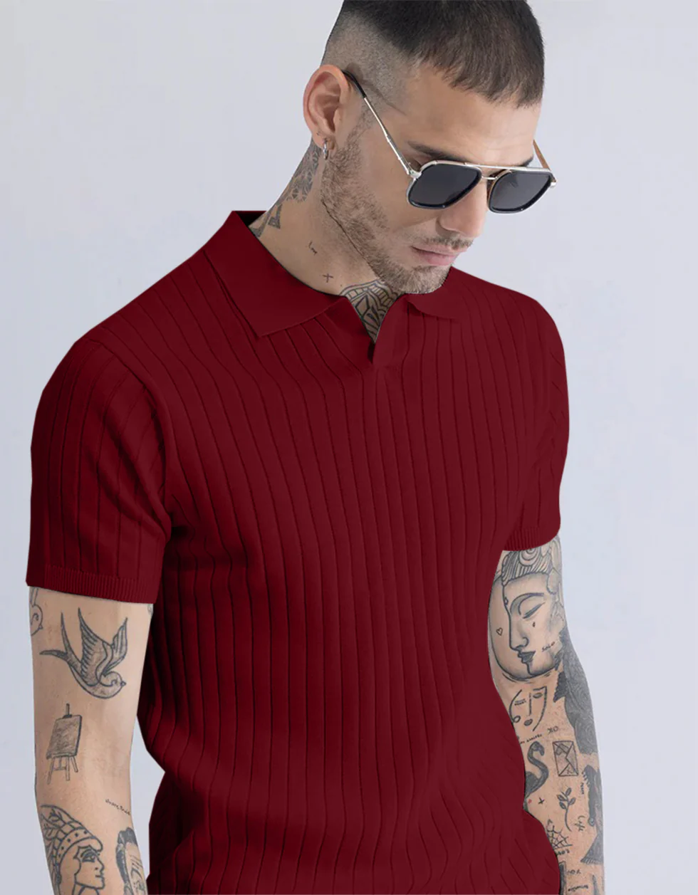 Wine Ribbed Flatknit Textured Regular Fit Exclusive Polo T-Shirt - Image 4