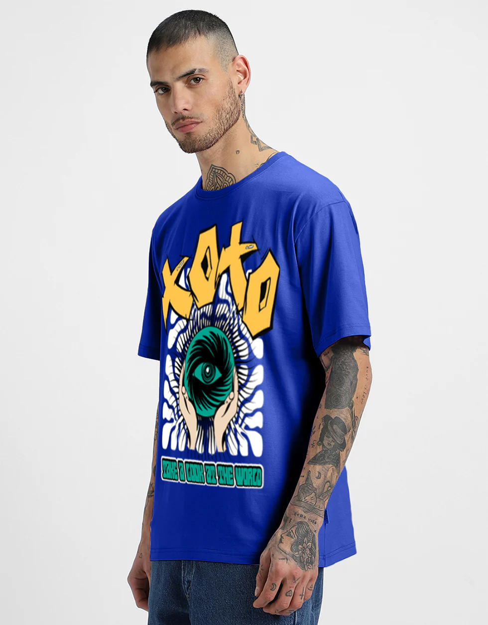 XOXO Printed Blue Men's Front Typographic Printed T-shirt - Image 3