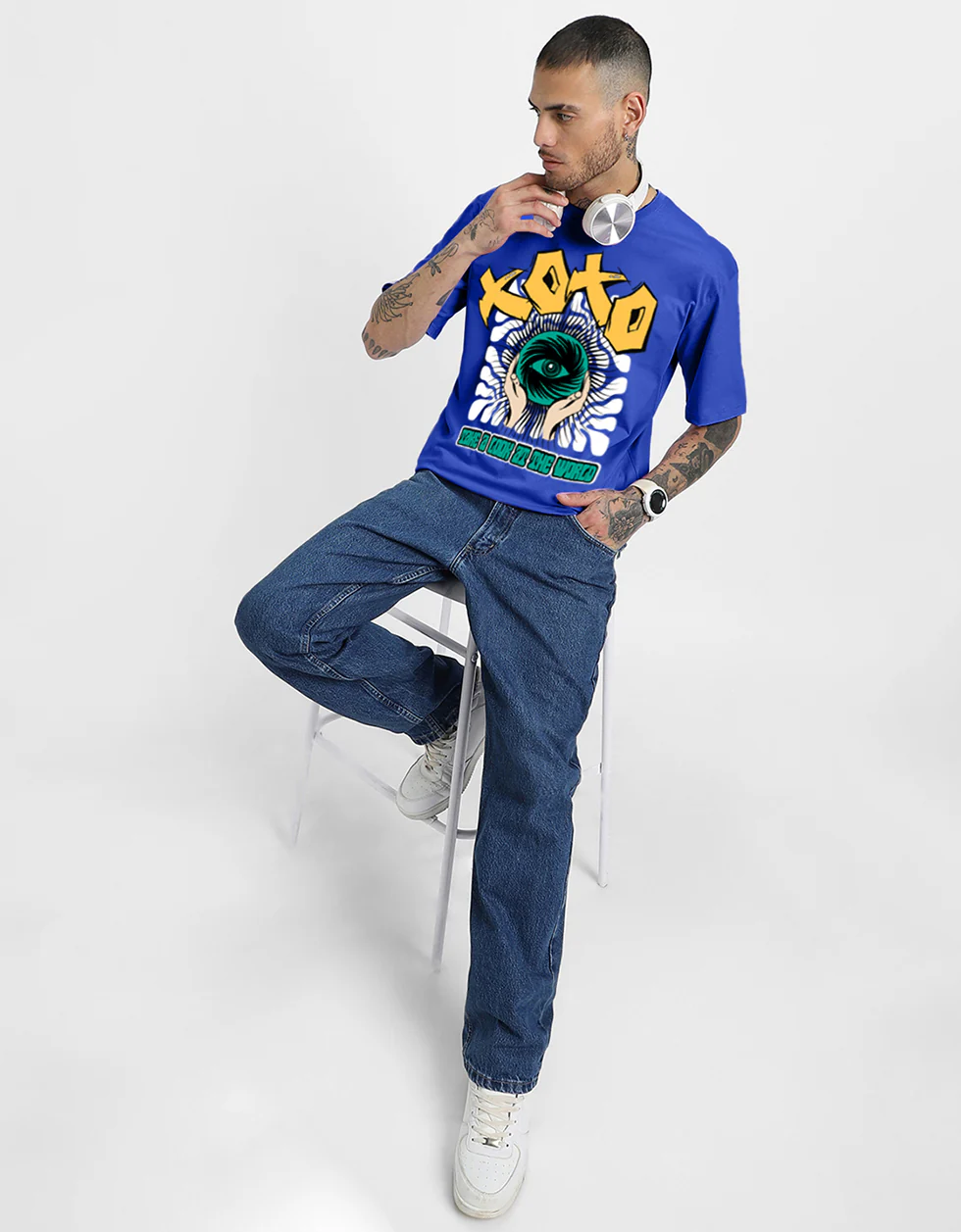 XOXO Printed Blue Men's Front Typographic Printed T-shirt - Image 6