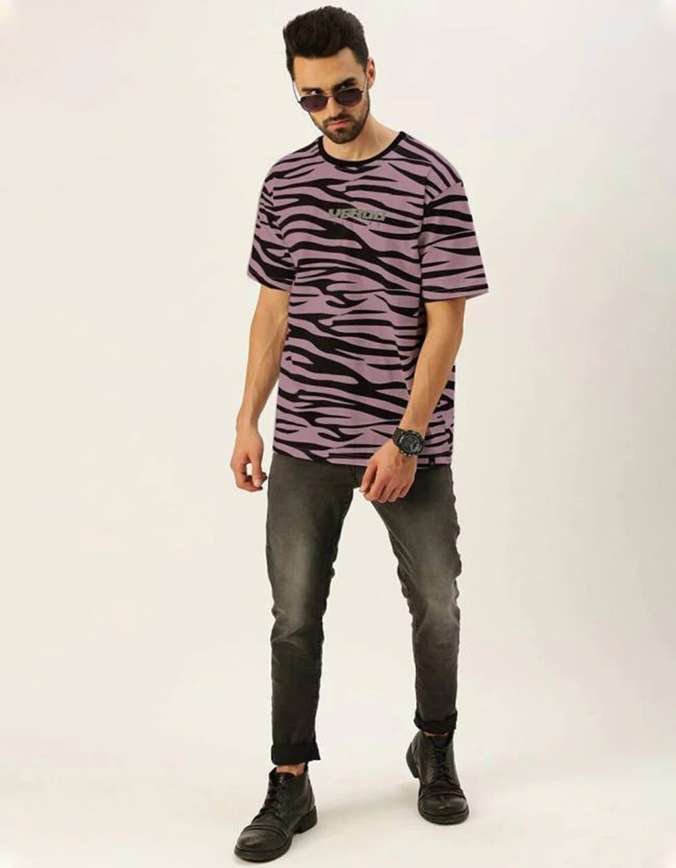 Zebra Lilac Oversized All Over Animal Print T-shirt - Image 5
