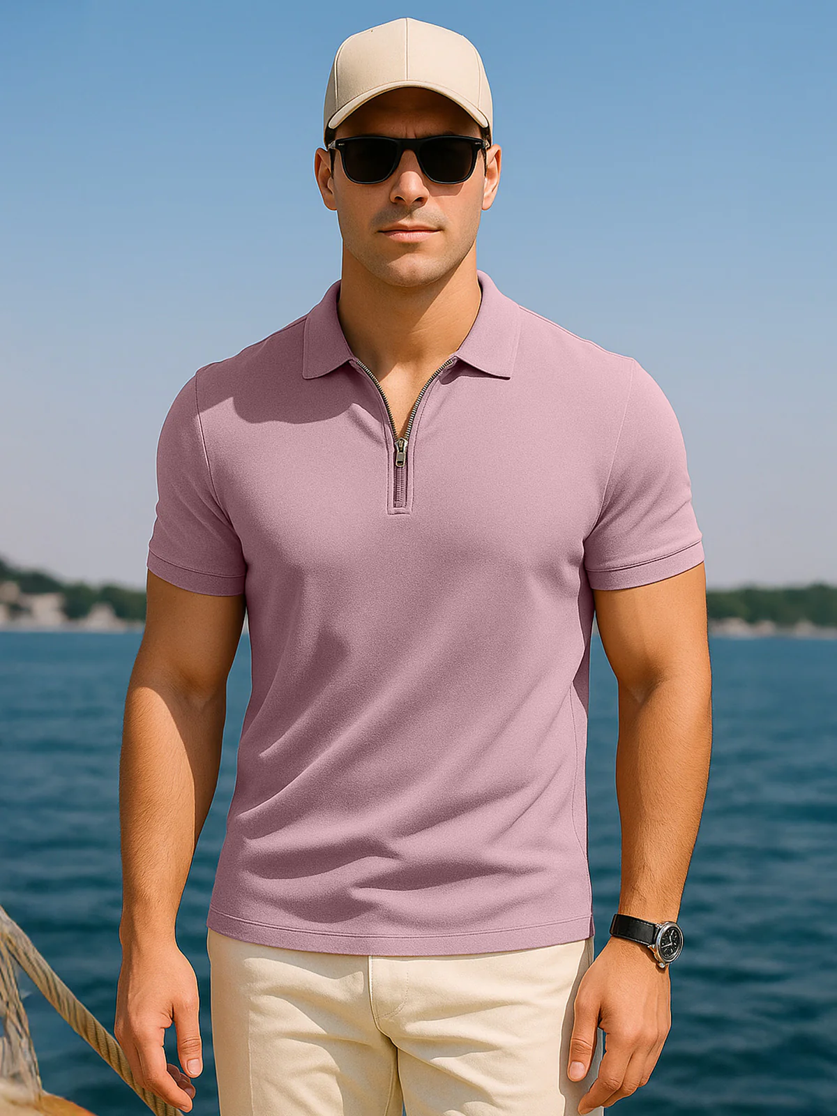 Zephyr Pique Plain Regular Fit Zipper Polo T-shirt - Image 2