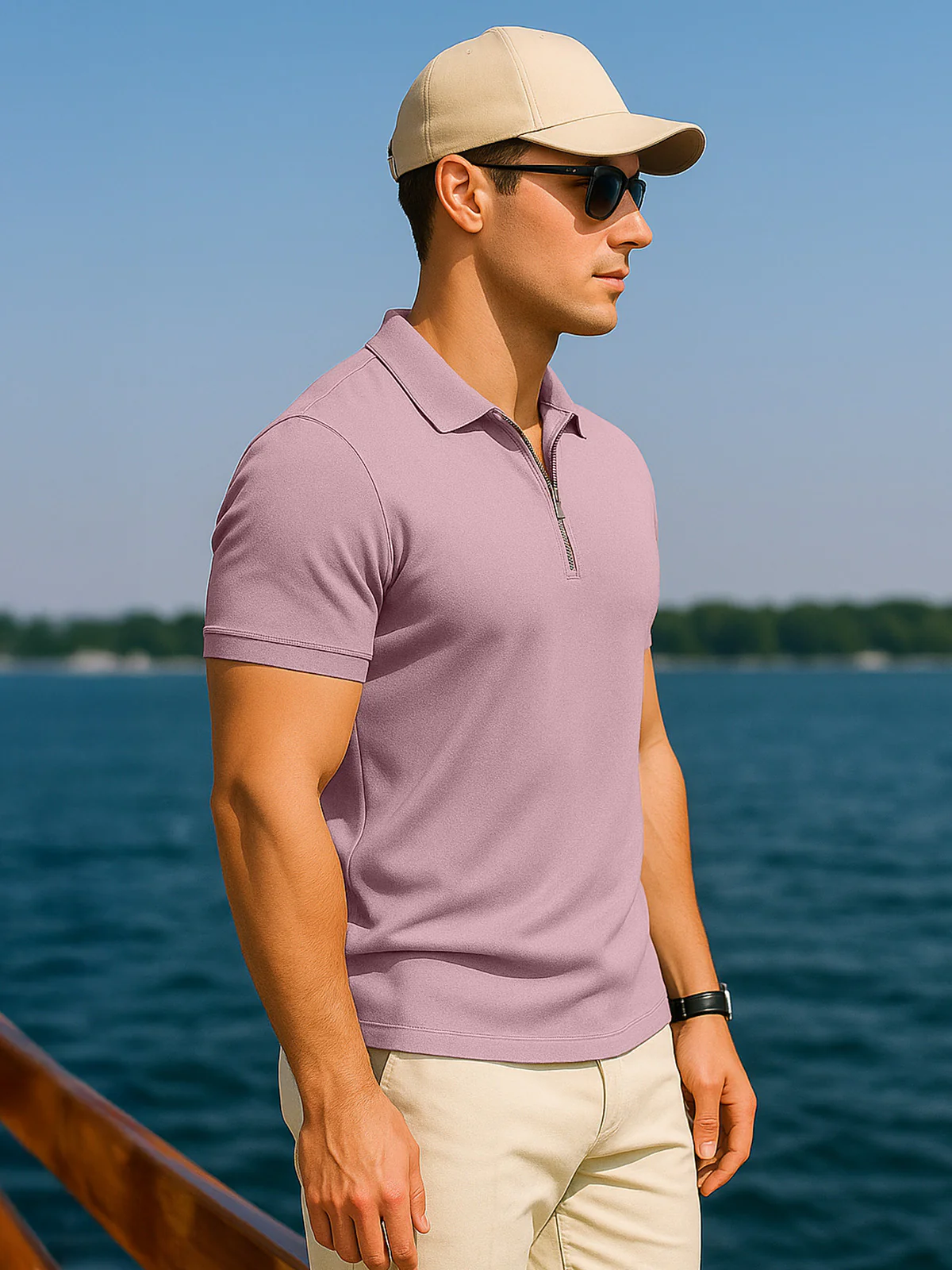 Zephyr Pique Plain Regular Fit Zipper Polo T-shirt - Image 5
