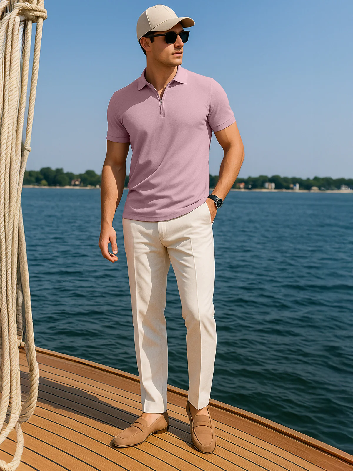 Zephyr Pique Plain Regular Fit Zipper Polo T-shirt - Image 6